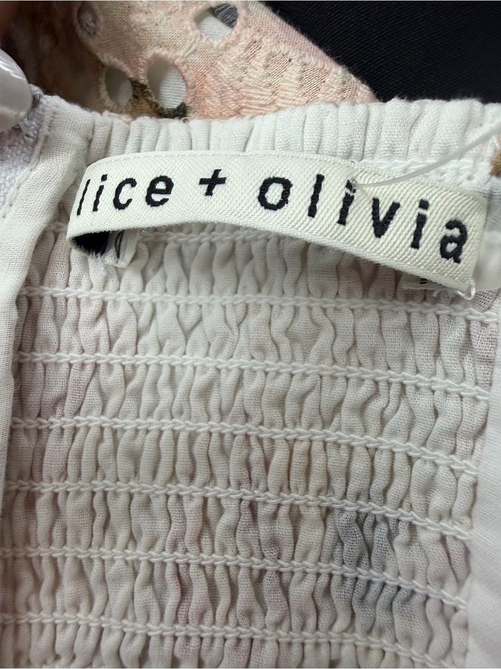 Alice + Olivia Cream Eyelet Sundress with Pink Rose Print - Picture 3 of 7